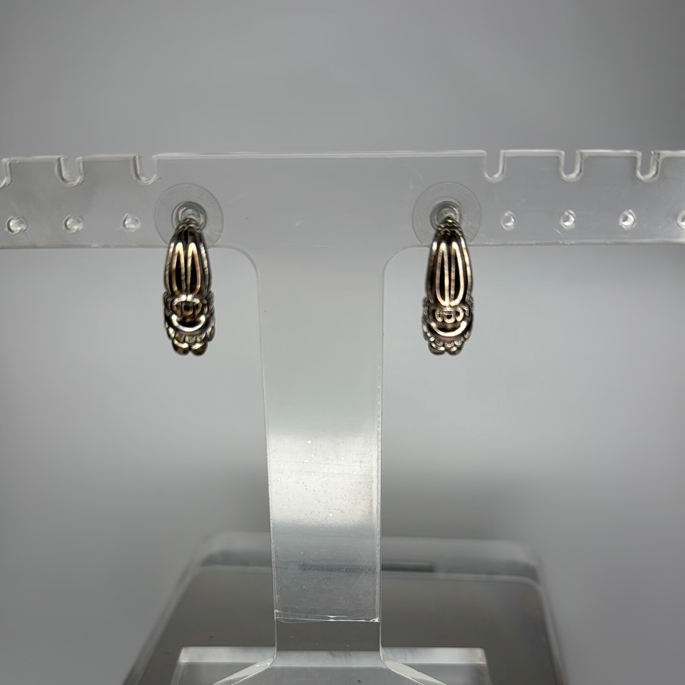 Premier Designs Silver Hoop Earrings with Intricate Pattern